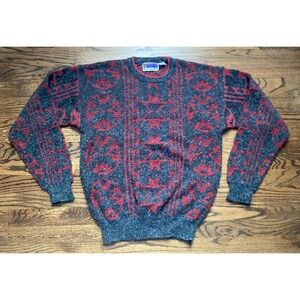 Vintage 90s Sweater Graphix Men's Large Knit Sweater Pullover Red Grey